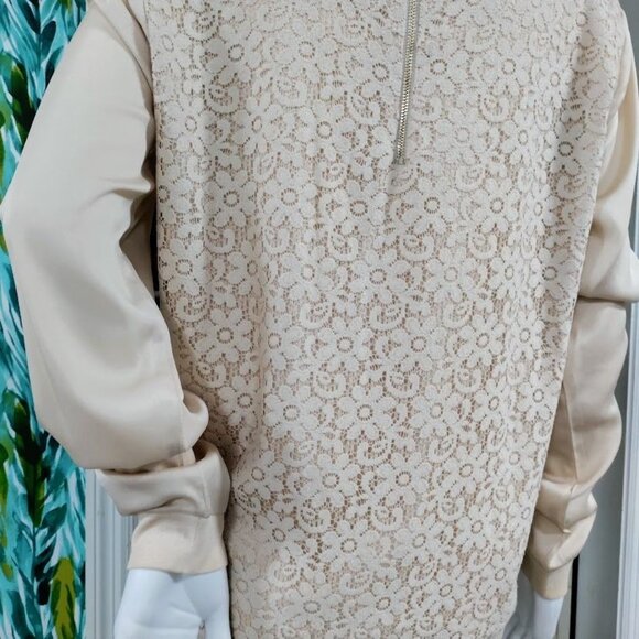 Ann Taylor Womens Beige Lace Front Twee Pullover Top Back Zipper Closure M - Picture 10 of 14